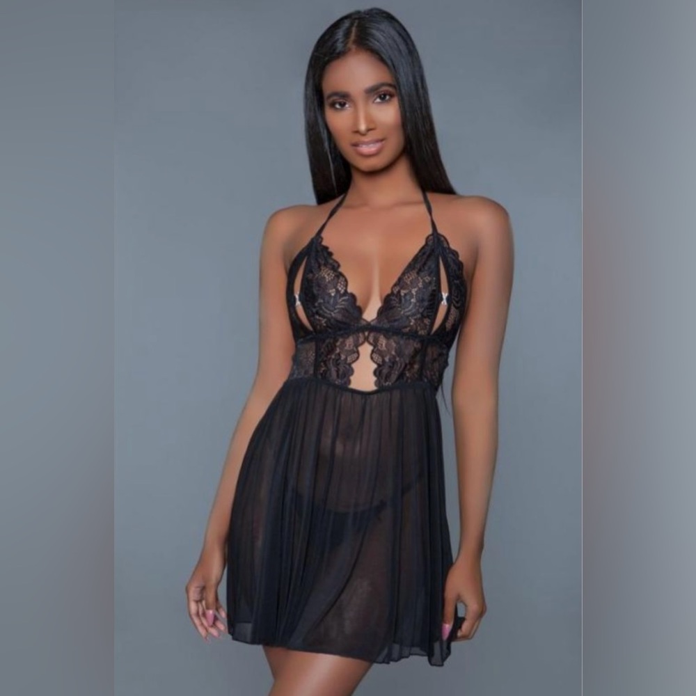 Sexy Low Plunge Lace Babydoll Set